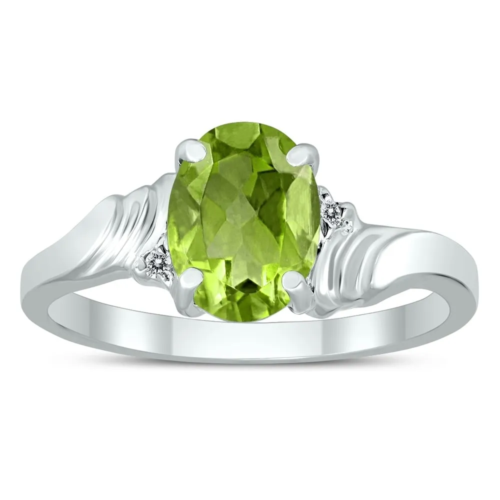 8X6MM Peridot and Diamond Wave Ring in 10K White Gold sold by Zulily