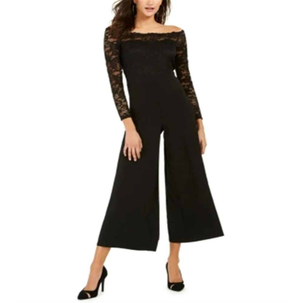 Thalia Sodi Women's Lace Off Shoulder Evening Wide Leg Jumpsuit Black Size Small sold by Zulily