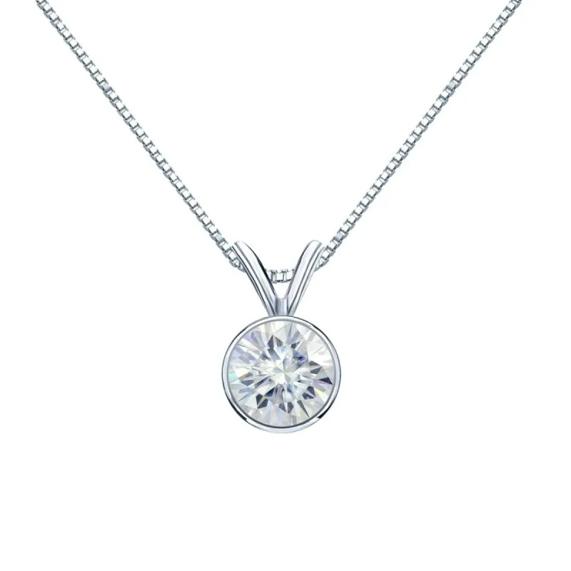 Auriya 14k Gold 1ct TW Round Bezel-set Moissanite Necklace Solitaire - 6.5 mm - 6.5 mm sold by Zulily