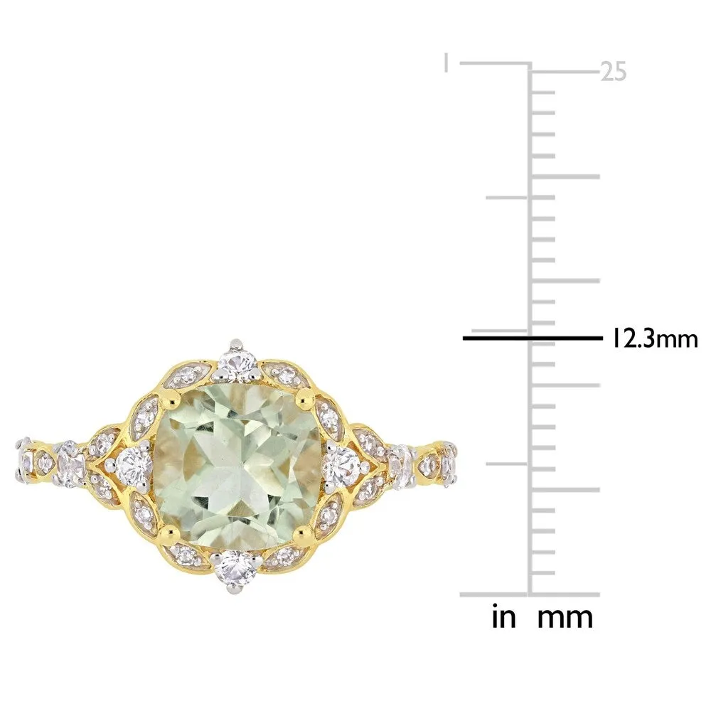 Miadora 14k Yellow Gold Green Amethyst White Sapphire & Diamond Vintage Ring sold by Zulily product image thumbnail 4