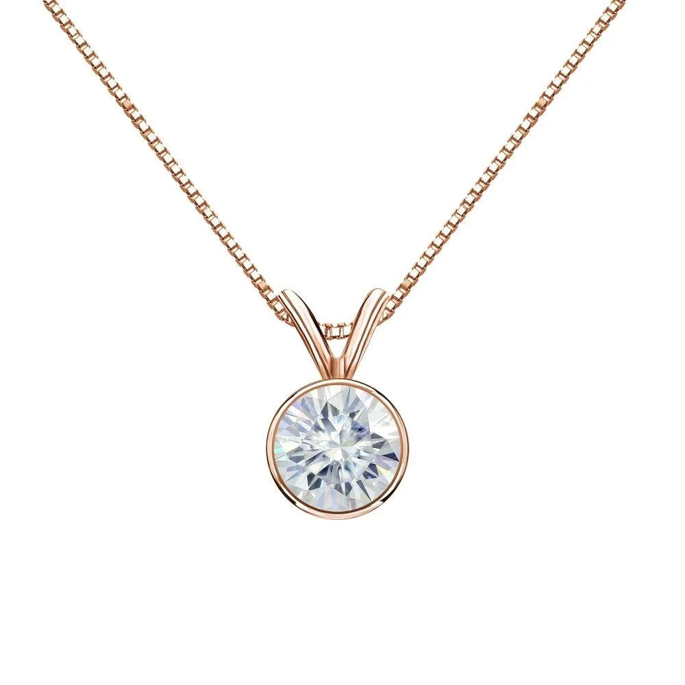 Auriya 14k Gold 1ct TW Round Bezel-set Moissanite Necklace Solitaire - 6.5 mm - 6.5 mm sold by Zulily product image thumbnail 3