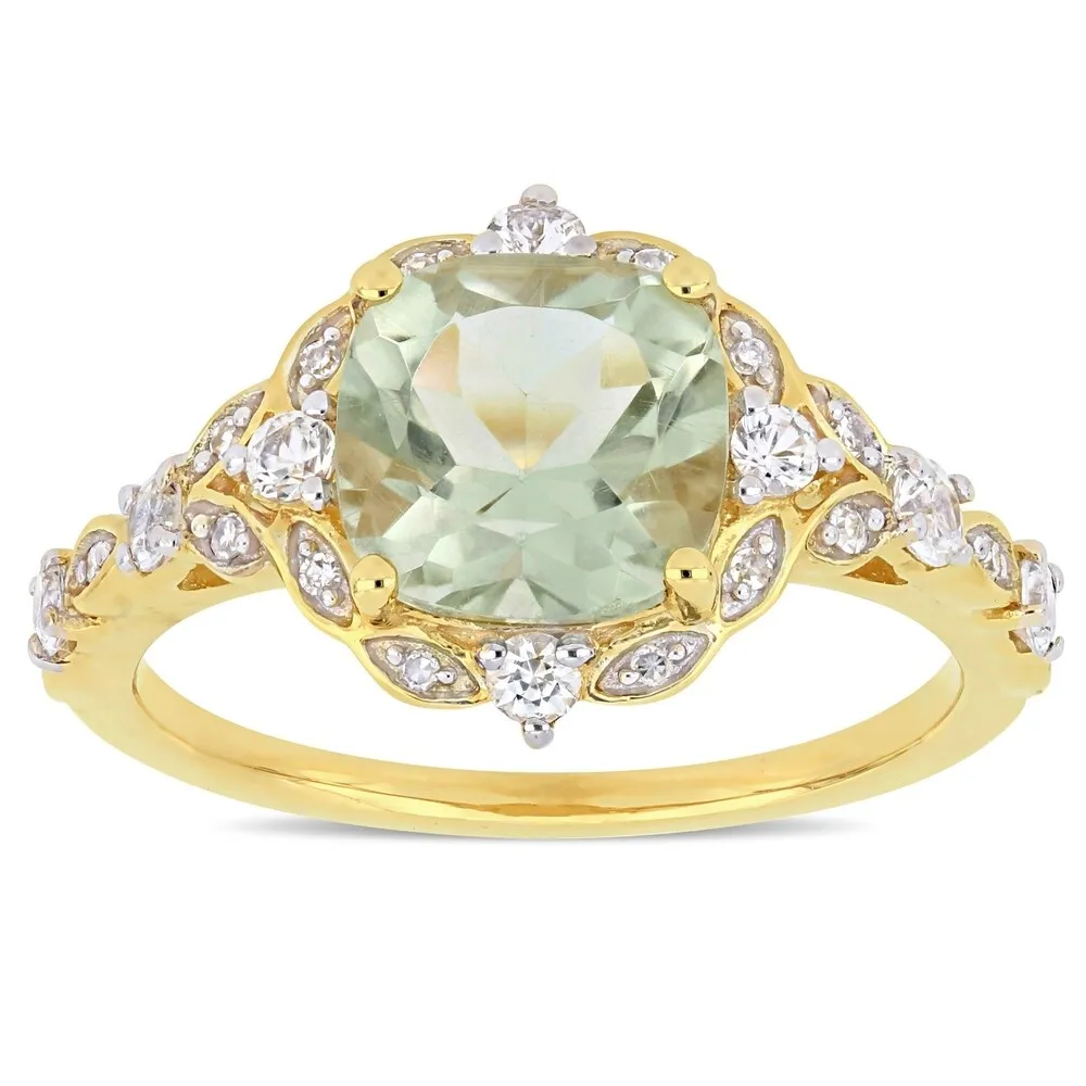 Miadora 14k Yellow Gold Green Amethyst White Sapphire & Diamond Vintage Ring sold by Zulily product image thumbnail 2