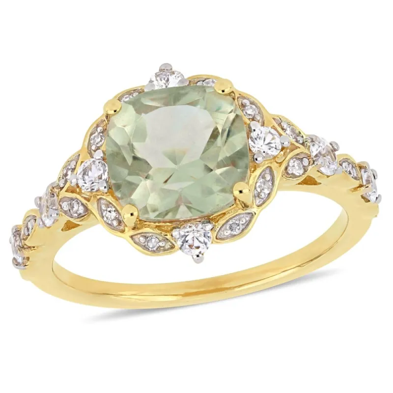Miadora 14k Yellow Gold Green Amethyst White Sapphire & Diamond Vintage Ring sold by Zulily
