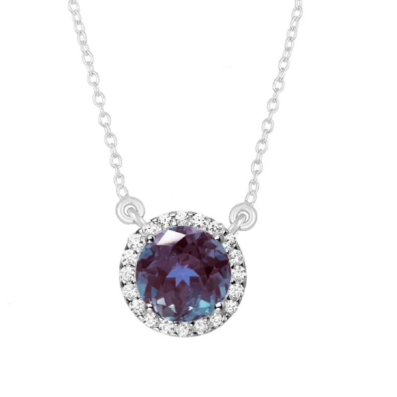 Sterling Silver Halo Necklace with Choice of Gemstone and Natural White Topaz- 18" Chain sold by Zulily