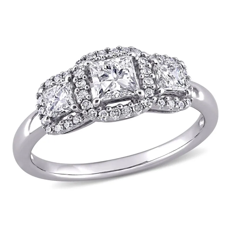Miadora 10k White Gold 1ct TDW Princess-cut Diamond 3-Stone Halo Engagement Ring sold by Zulily