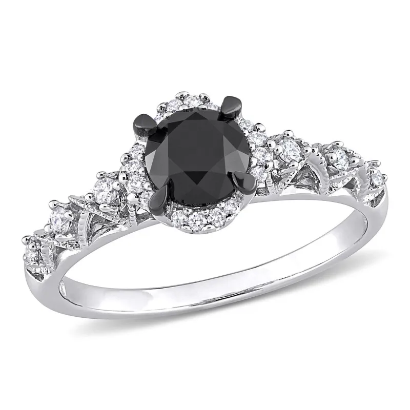 Miadora 3/4ct TDW Black and White Diamond Vintage Halo Infinity Engagement Ring in 14k White Gold sold by Zulily