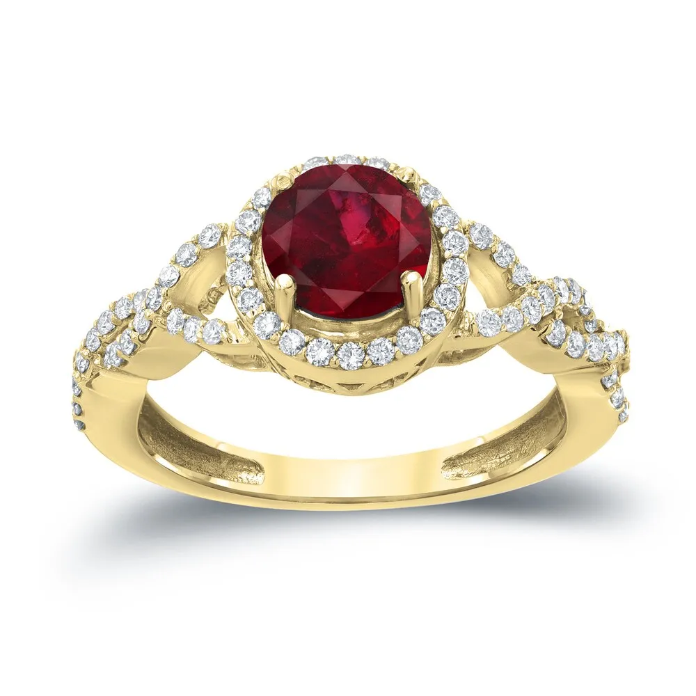 Auriya Round 1ct Red Ruby Gemstone and 2/5ctw Twisted Split Shank Halo Diamond Engagement Ring 14k Gold sold by Zulily product image thumbnail 2