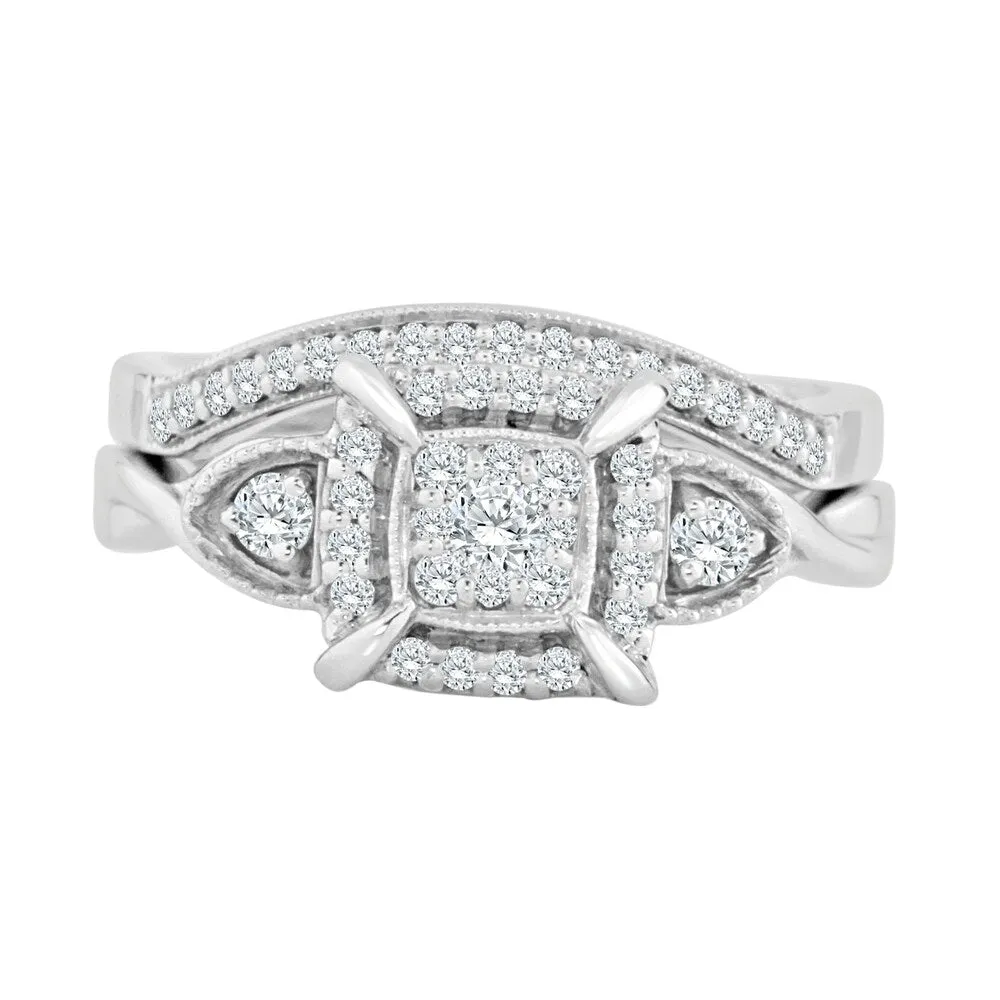 14k Gold Round 3/8ct TDW Vintage-Inspired Diamond Halo Engagement Ring Set by Auriya sold by Zulily product image thumbnail 4