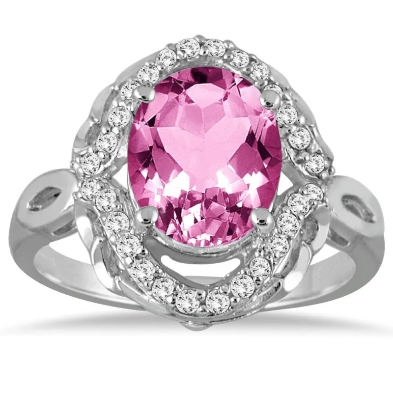 3 1/2 Carat Oval Pink Topaz and Diamond Ring in 10K White Gold sold by Zulily
