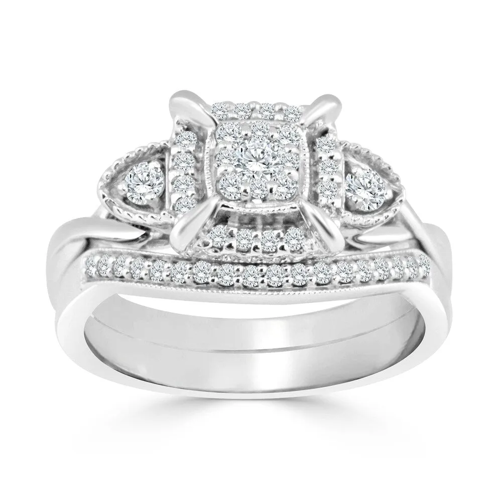 14k Gold Round 3/8ct TDW Vintage-Inspired Diamond Halo Engagement Ring Set by Auriya sold by Zulily