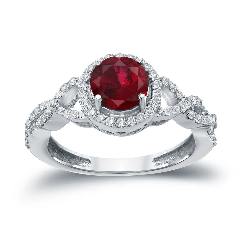 Auriya Round 1ct Red Ruby Gemstone and 2/5ctw Twisted Split Shank Halo Diamond Engagement Ring 14k Gold sold by Zulily