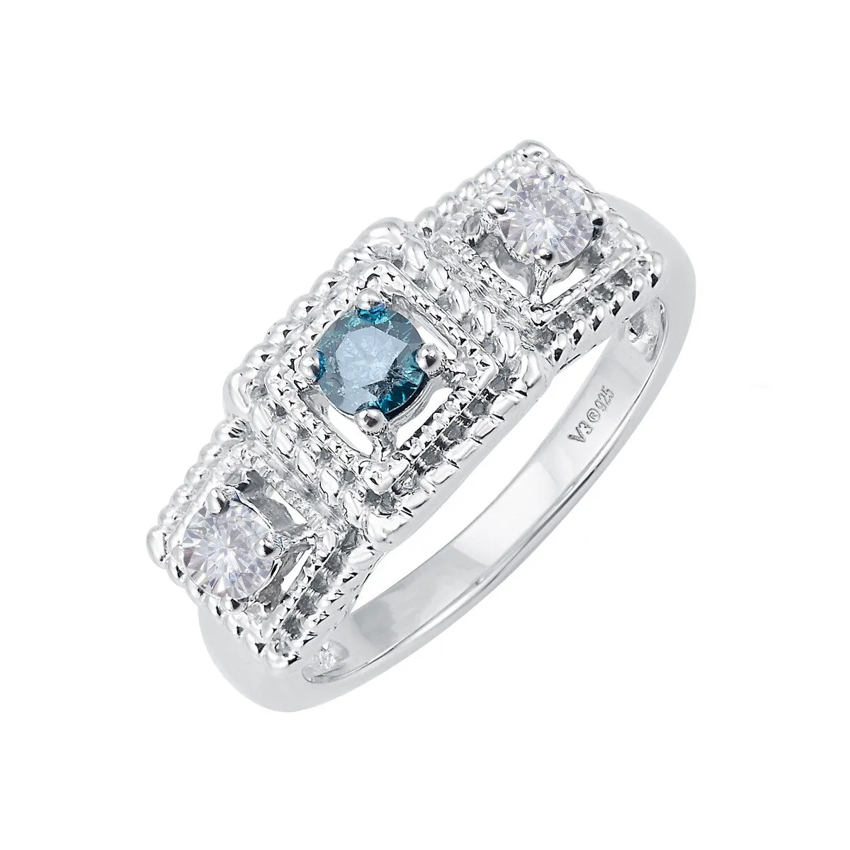Sterling Silver with Genuine Blue Diamond and Moissanite Ring sold by Zulily product image thumbnail 2