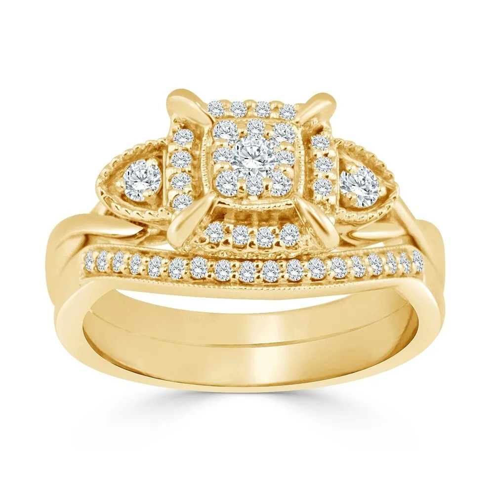 14k Gold Round 3/8ct TDW Vintage-Inspired Diamond Halo Engagement Ring Set by Auriya sold by Zulily product image thumbnail 2