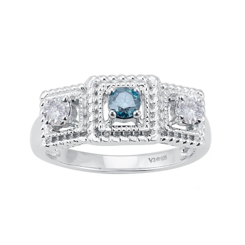 Sterling Silver with Genuine Blue Diamond and Moissanite Ring sold by Zulily
