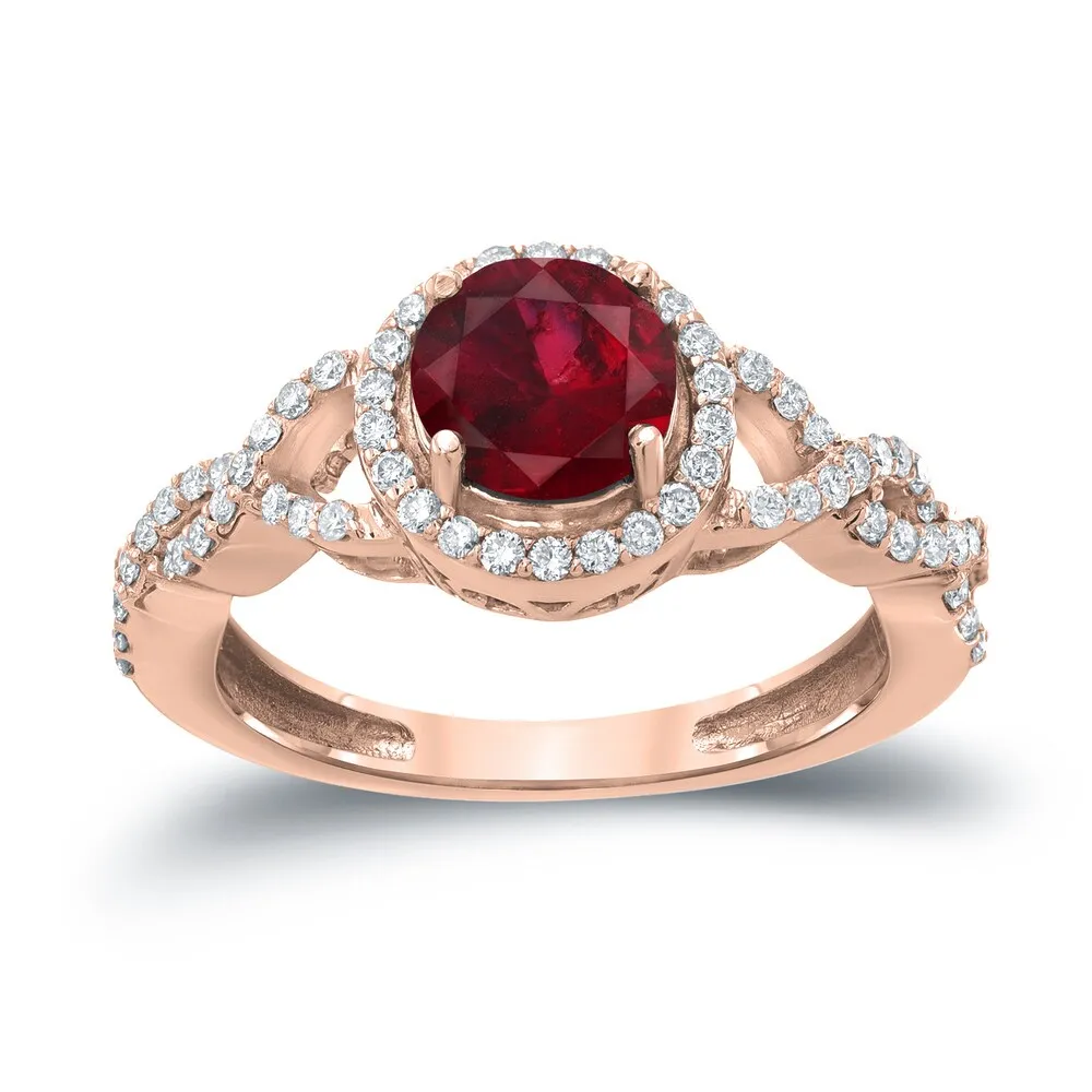 Auriya Round 1ct Red Ruby Gemstone and 2/5ctw Twisted Split Shank Halo Diamond Engagement Ring 14k Gold sold by Zulily product image thumbnail 3