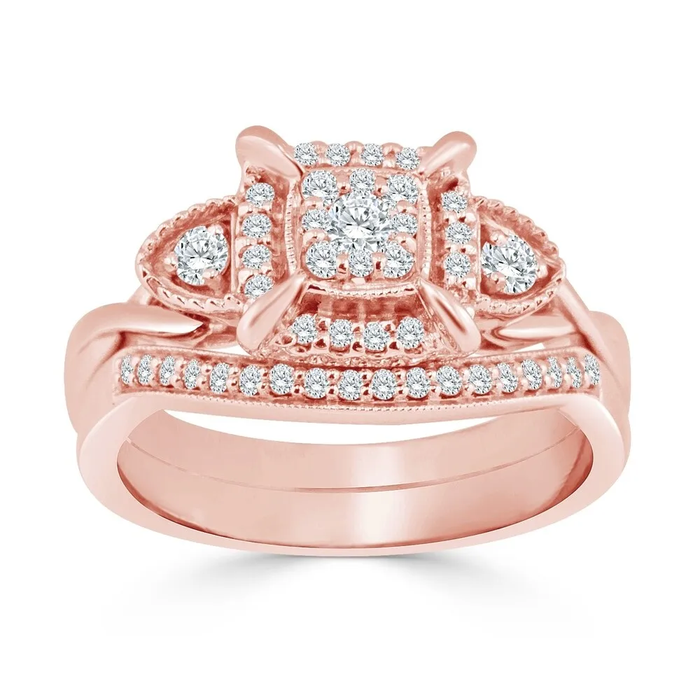 14k Gold Round 3/8ct TDW Vintage-Inspired Diamond Halo Engagement Ring Set by Auriya sold by Zulily product image thumbnail 3