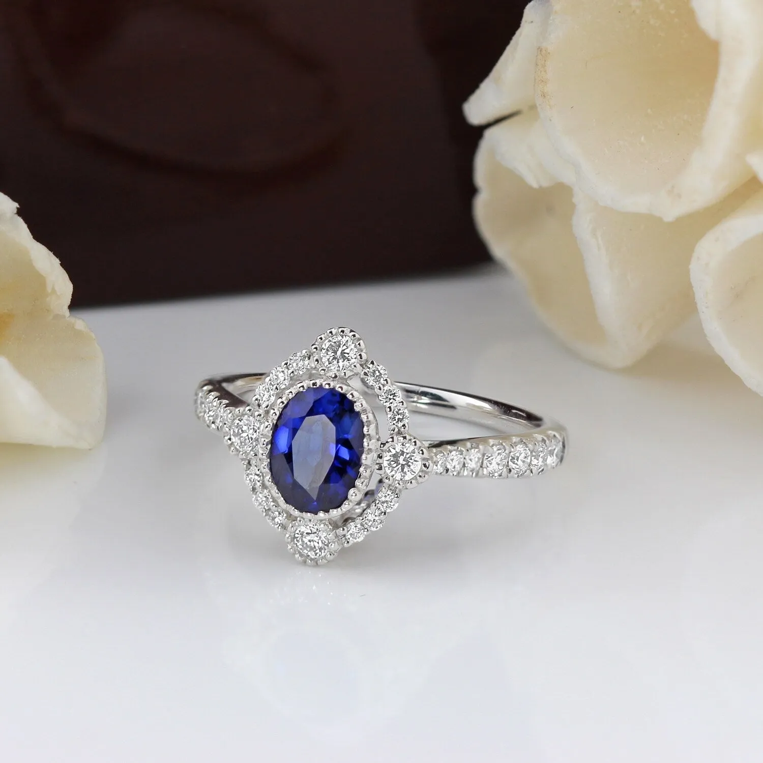 Auriya 18k Gold 9/10ct Oval Sapphire Halo Diamond Engagement Ring 1/2ct TDW sold by Zulily