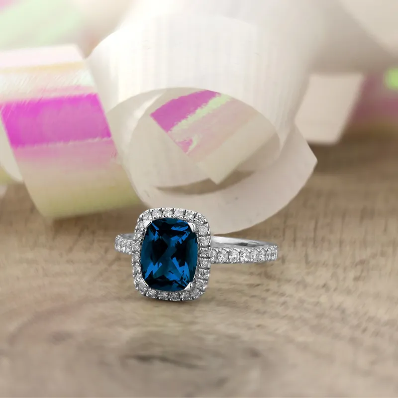 Auriya 1 7/8ct Cushion-cut London Blue Topaz and Halo Diamond Engagement Ring 3/8ctw 14k Gold sold by Zulily