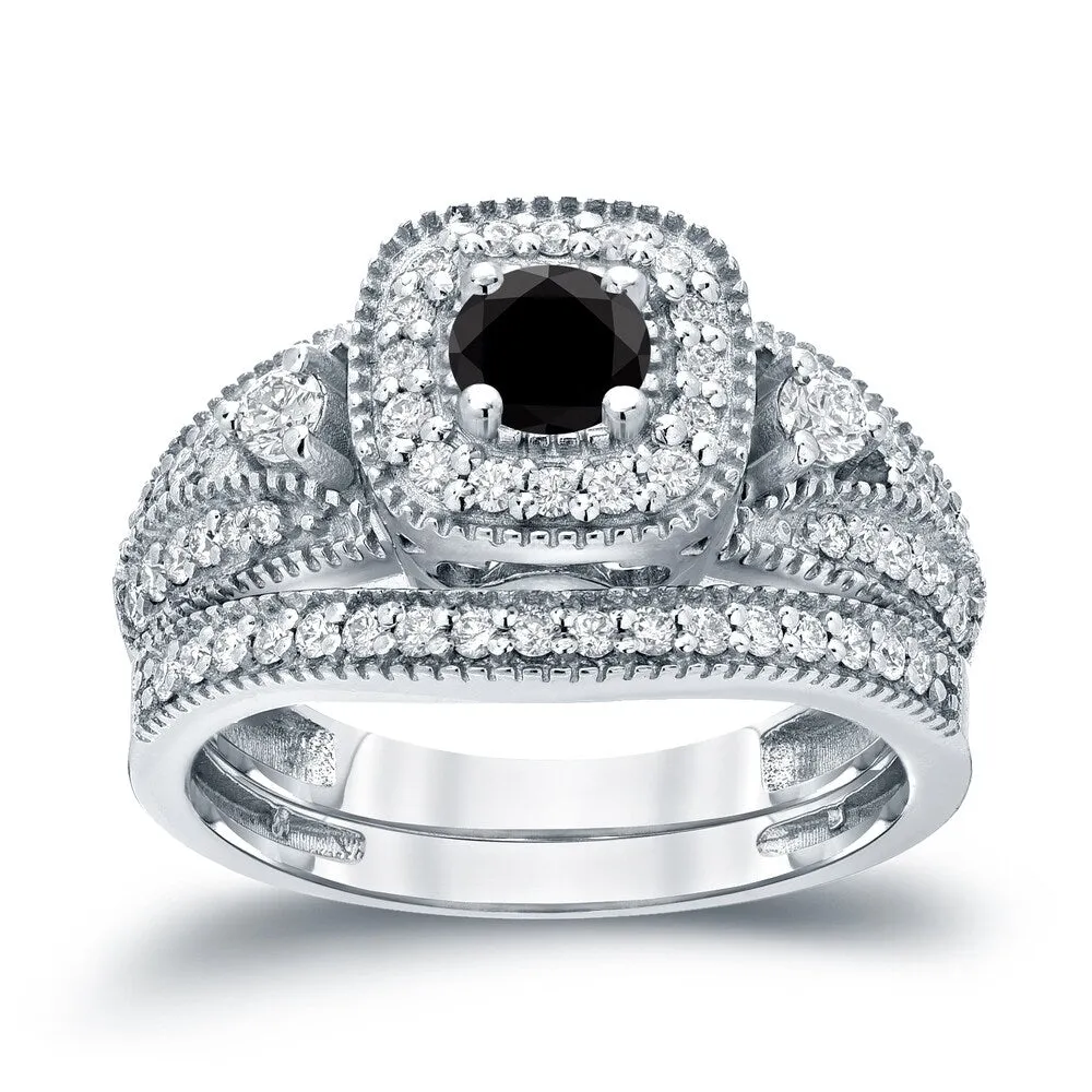 Auriya Vintage Milgrain 3/4ctw Round Halo Black Diamond Engagement Ring Set 14k Gold sold by Zulily