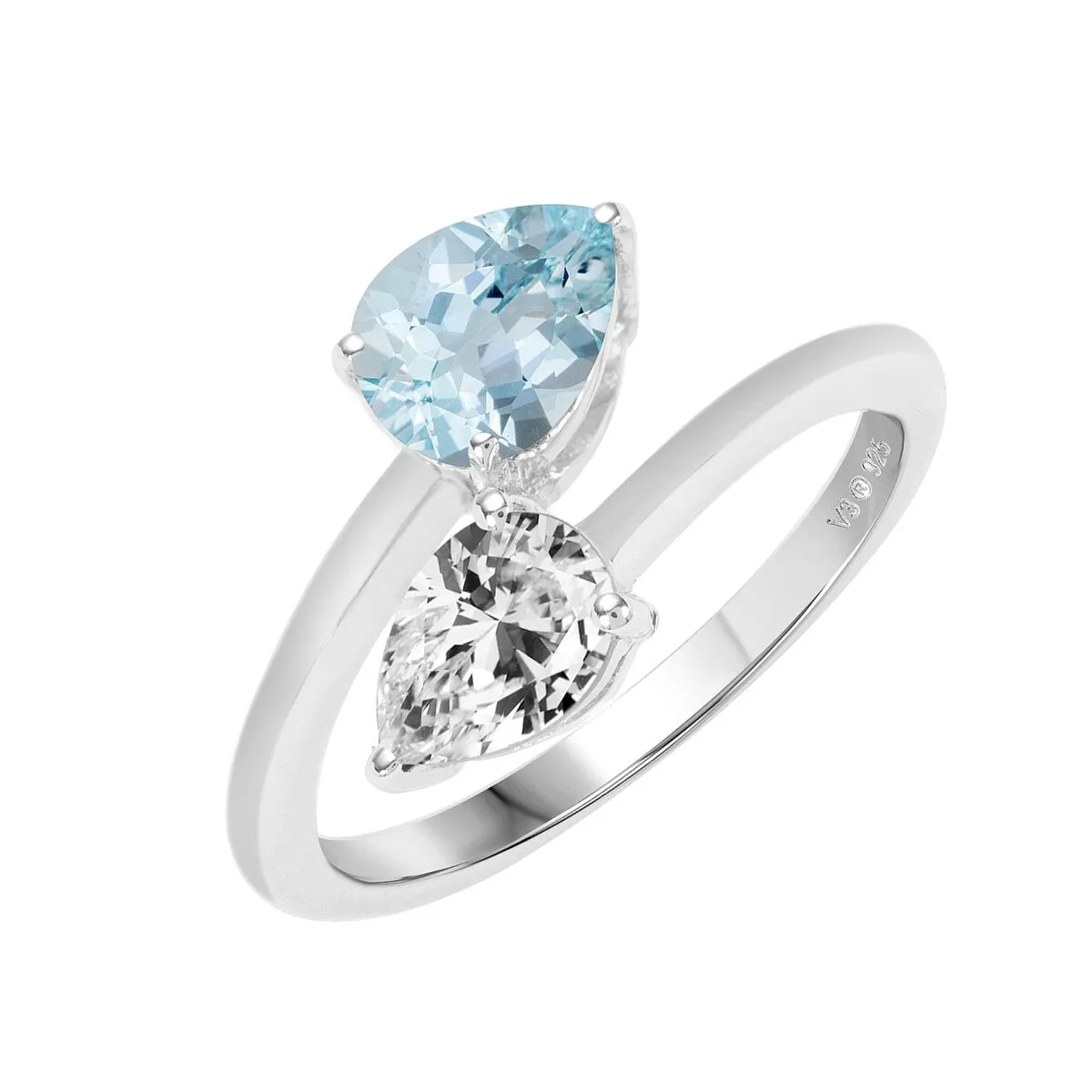 Sterling Silver with Natural Aquamarine and White Topaz Bypass Ring sold by Zulily product image thumbnail 2