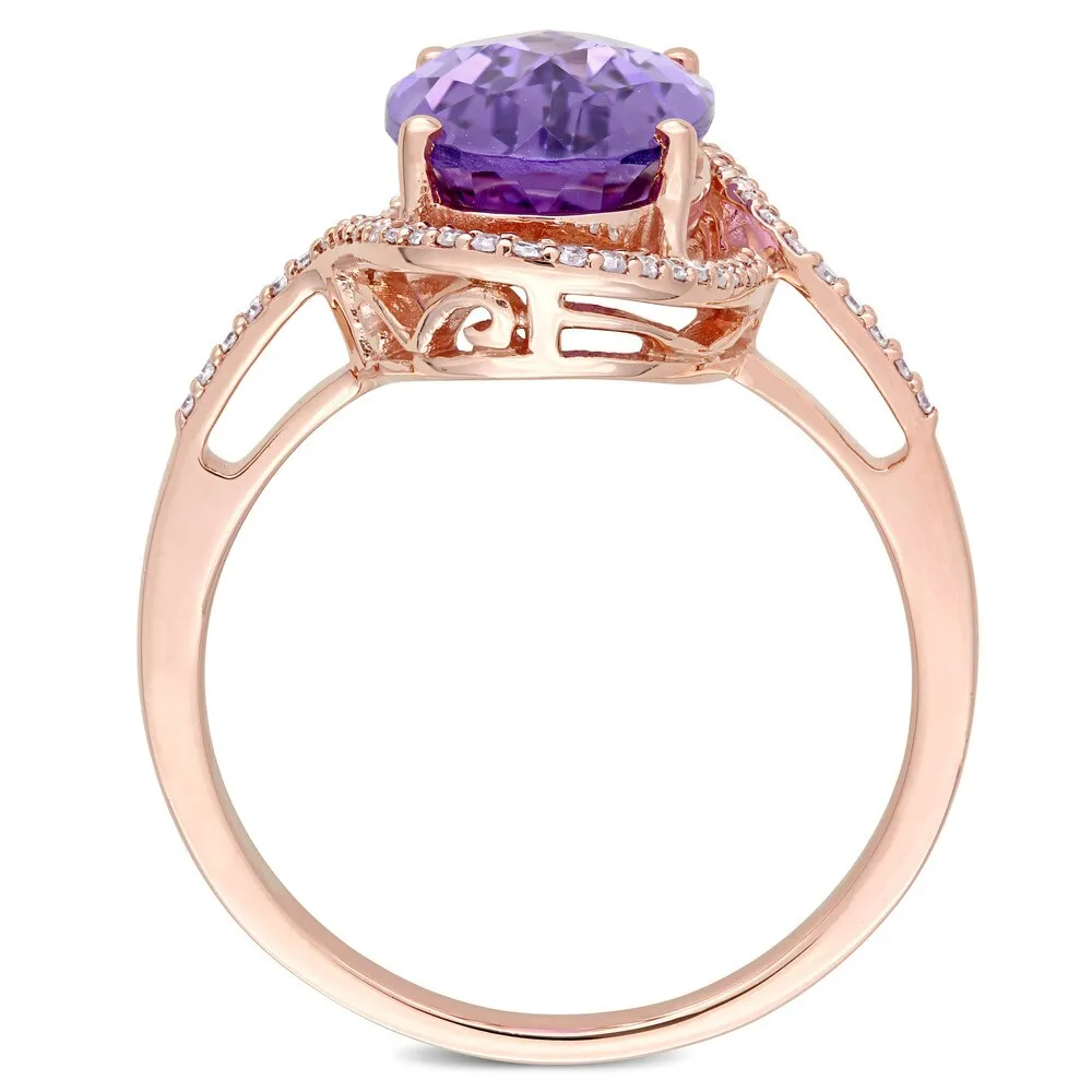 Miadora Signature Collection 14k Rose Gold Oval-Cut Amethyst and 1/5ct TDW Diamond Halo Cocktail Rin sold by Zulily product image thumbnail 3