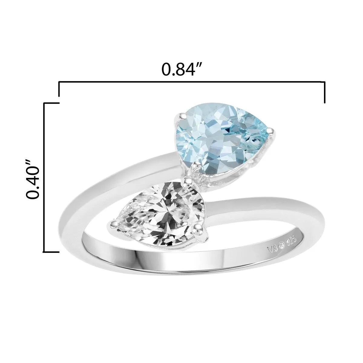 Sterling Silver with Natural Aquamarine and White Topaz Bypass Ring sold by Zulily product image thumbnail 3