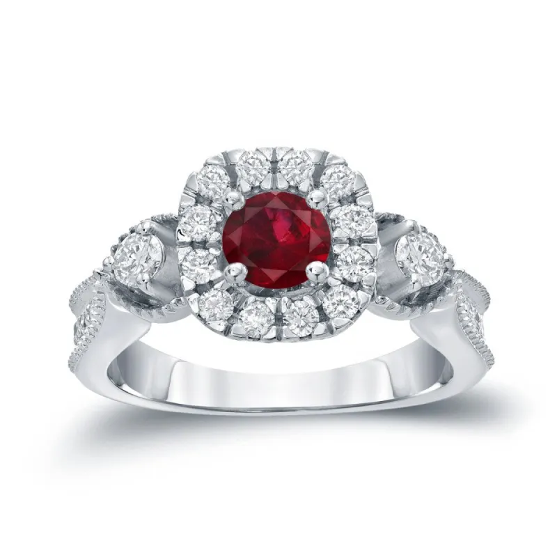 14k Gold Round 1/2ct Ruby and 1/2ct TDW Diamond Halo Engagement Ring sold by Zulily