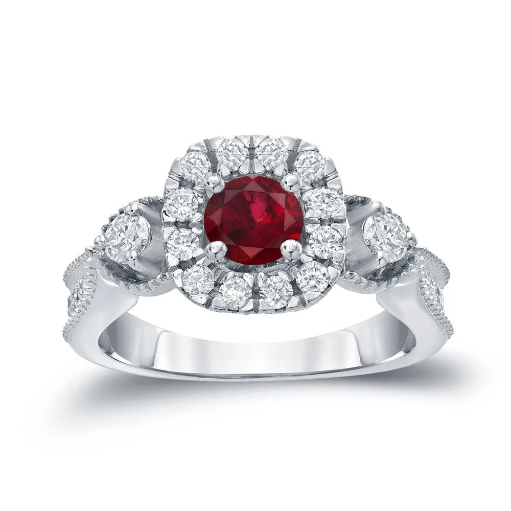 14k Gold Round 1/2ct Ruby and 1/2ct TDW Diamond Halo Engagement Ring sold by Zulily