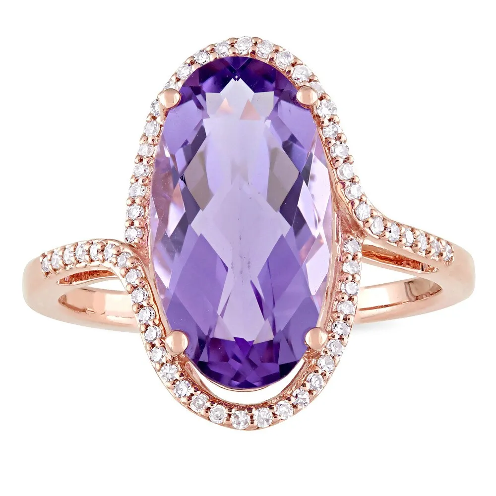 Miadora Signature Collection 14k Rose Gold Oval-Cut Amethyst and 1/5ct TDW Diamond Halo Cocktail Rin sold by Zulily