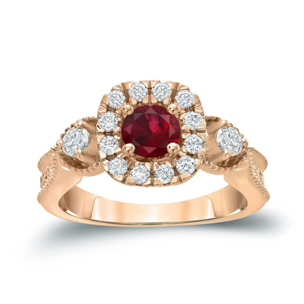 14k Gold Round 1/2ct Ruby and 1/2ct TDW Diamond Halo Engagement Ring sold by Zulily product image thumbnail 3