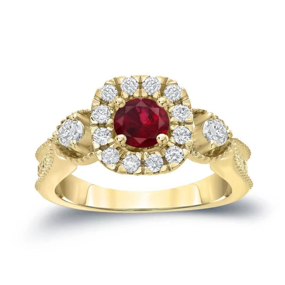 14k Gold Round 1/2ct Ruby and 1/2ct TDW Diamond Halo Engagement Ring sold by Zulily product image thumbnail 2