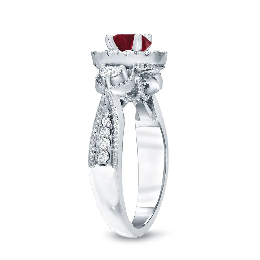 14k Gold Round 1/2ct Ruby and 1/2ct TDW Diamond Halo Engagement Ring sold by Zulily product image thumbnail 5