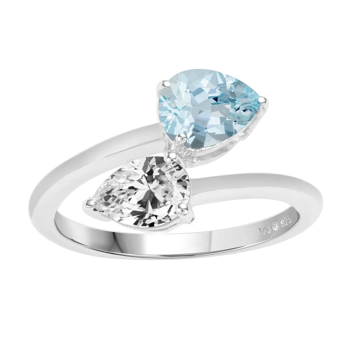 Sterling Silver with Natural Aquamarine and White Topaz Bypass Ring sold by Zulily
