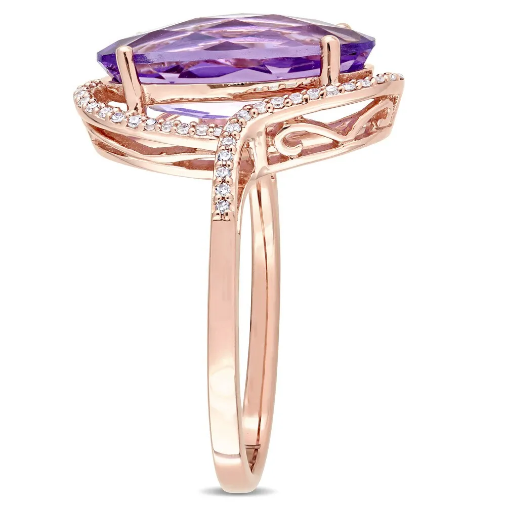 Miadora Signature Collection 14k Rose Gold Oval-Cut Amethyst and 1/5ct TDW Diamond Halo Cocktail Rin sold by Zulily product image thumbnail 2