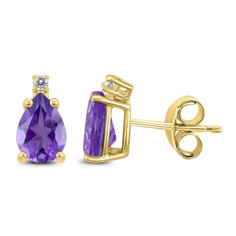 14K Yellow Gold 7x5MM Pear Amethyst and Diamond Earrings sold by Zulily
