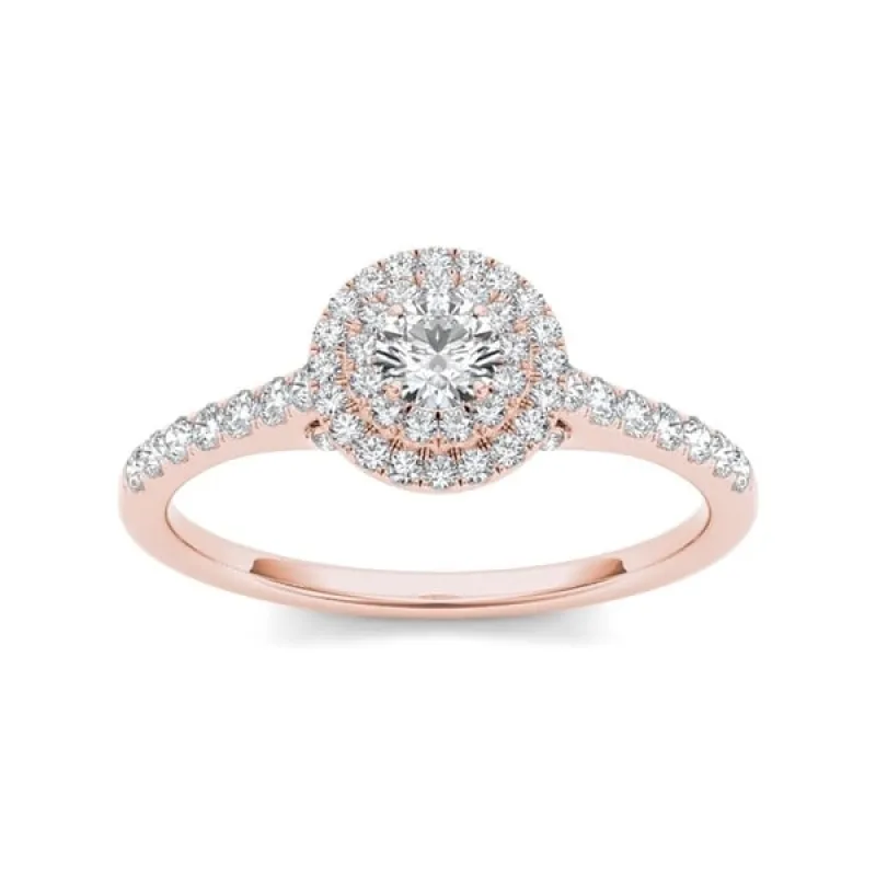 De Couer 10k Rose Gold 1/2ct TDW Diamond Double Halo Engagement Ring sold by Zulily
