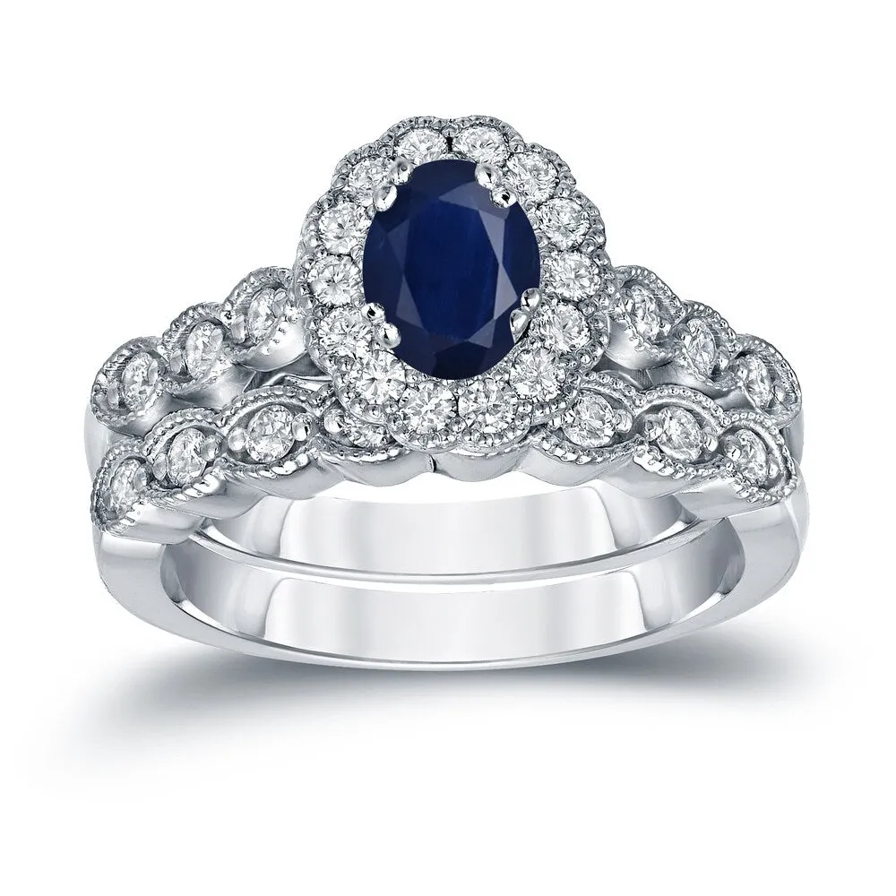 Auriya 14k Gold 1ct Oval Cut Blue Sapphire and 3/5ct TDW Diamond Halo Bridal Ring Set (H-I, SI1-SI2) sold by Zulily
