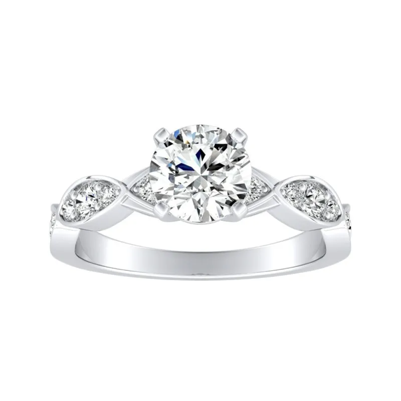 Auriya 14k Gold 3ct Round Moissanite and 1/3ct TDW Wave Style Diamond Engagement Ring sold by Zulily