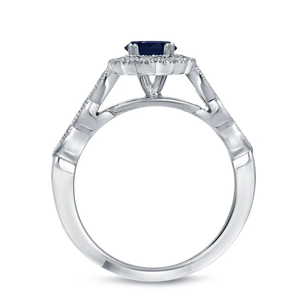 Auriya 14k Gold 1ct Oval Cut Blue Sapphire and 3/5ct TDW Diamond Halo Bridal Ring Set (H-I, SI1-SI2) sold by Zulily product image thumbnail 5