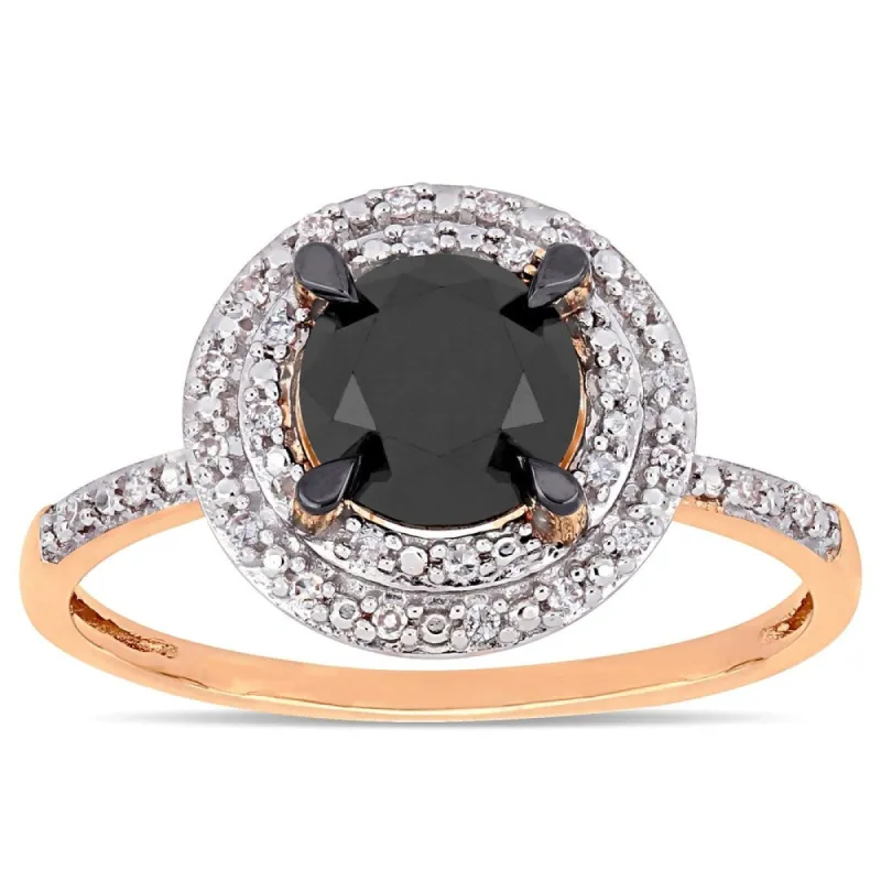 Miadora 14k Rose Gold 1 5/8ct TDW Black and White Diamond Double Halo Engagement Ring sold by Zulily