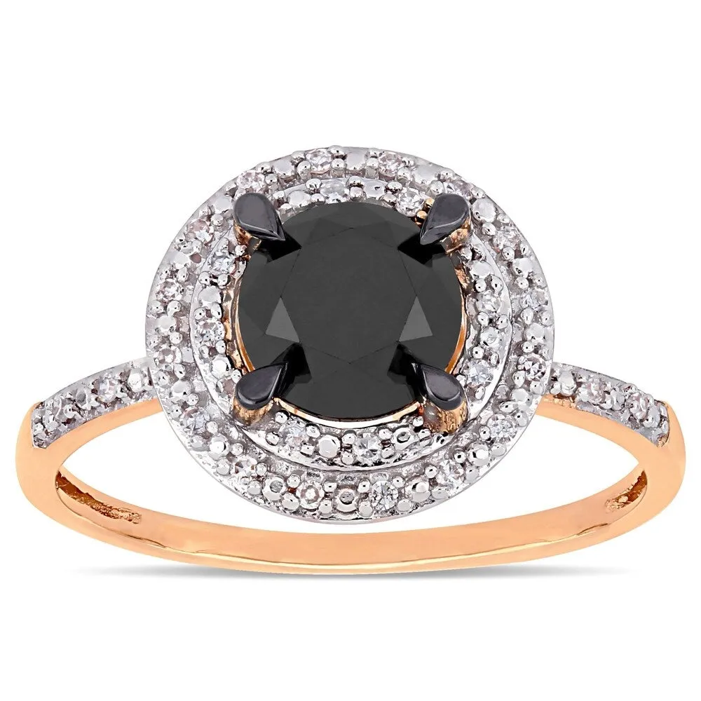 Miadora 14k Rose Gold 1 5/8ct TDW Black and White Diamond Double Halo Engagement Ring sold by Zulily