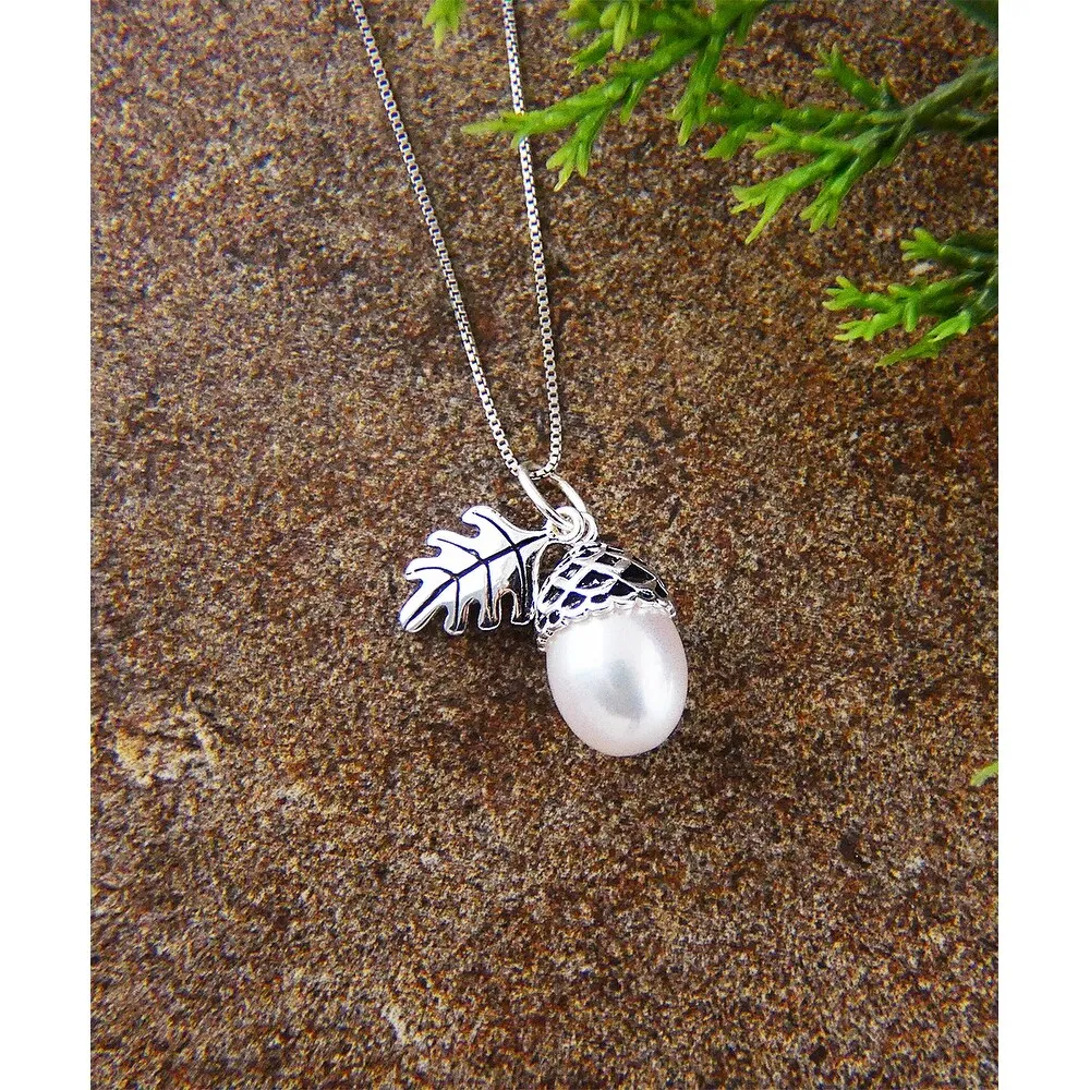 Vera & Co. Sterling Silver Acorn Charm with Freshwater Pearl Necklace sold by Zulily