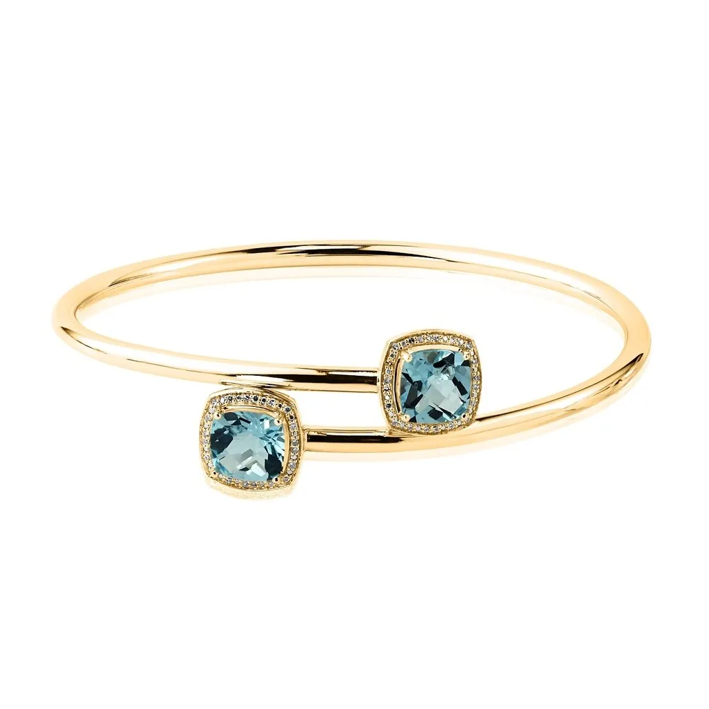 Auriya 5ct Cushion-Cut Sky-Blue Topaz Gold over Silver Bangle Bracelet with Diamond Accents sold by Zulily product image thumbnail 2