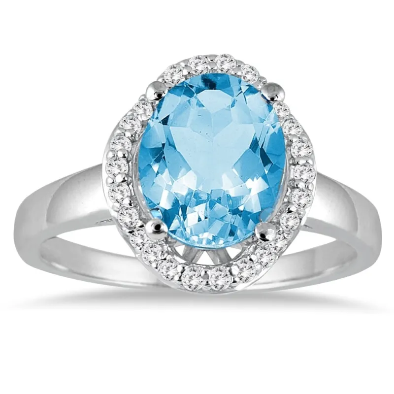 3 1/2 Carat Oval Blue Topaz and Diamond Ring in 14k White gold sold by Zulily