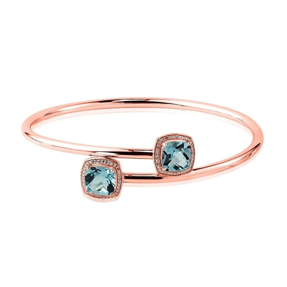 Auriya 5ct Cushion-Cut Sky-Blue Topaz Gold over Silver Bangle Bracelet with Diamond Accents sold by Zulily product image thumbnail 3