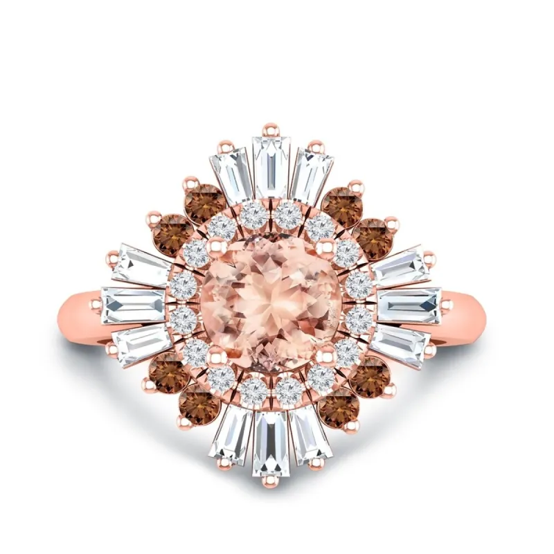Auriya 14k Rose Gold Vintage Ballerina 1ct Morganite and 1ct Baguette Halo Diamond Engagement Ring sold by Zulily