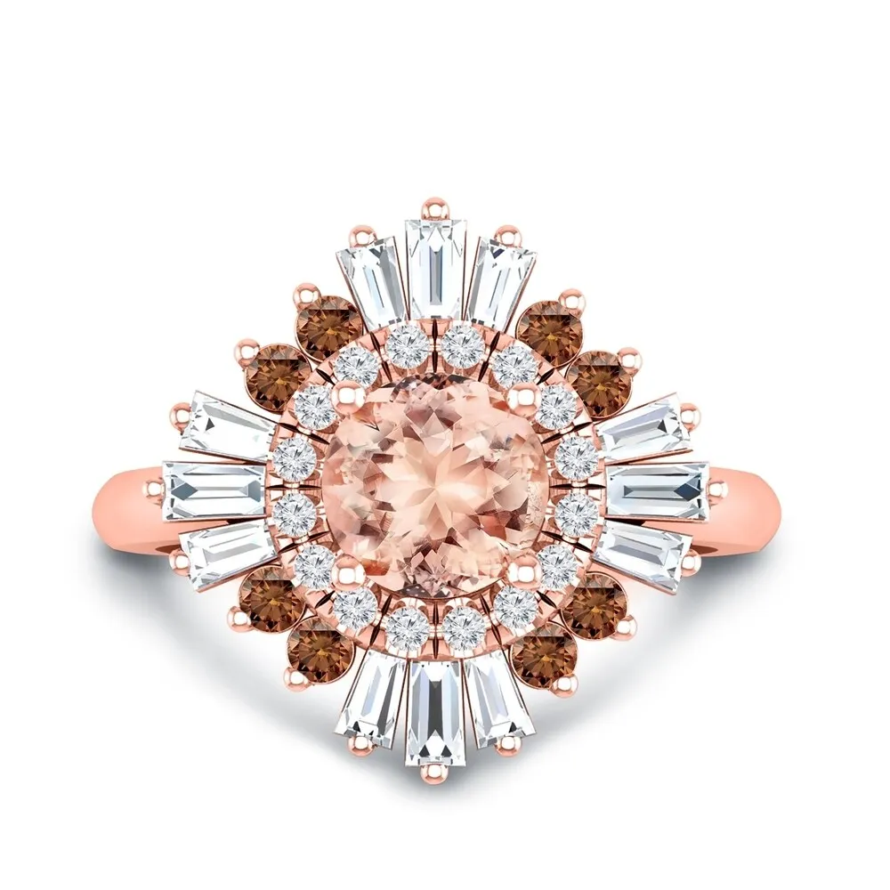 Auriya 14k Rose Gold Vintage Ballerina 1ct Morganite and 1ct Baguette Halo Diamond Engagement Ring sold by Zulily