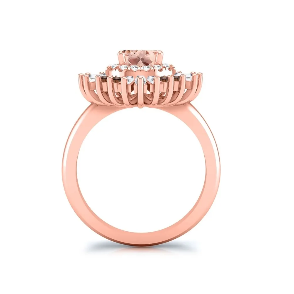Auriya 14k Rose Gold Vintage Ballerina 1ct Morganite and 1ct Baguette Halo Diamond Engagement Ring sold by Zulily product image thumbnail 2