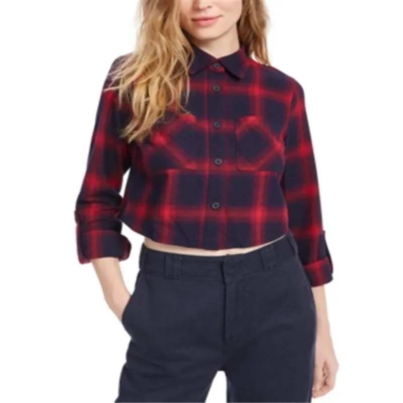 Dickies Men's Cropped Plaid Flannel Button up Shirt Black Size Medium sold by Zulily