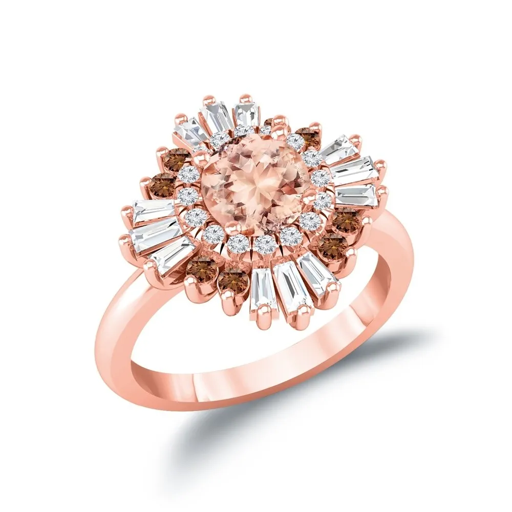 Auriya 14k Rose Gold Vintage Ballerina 1ct Morganite and 1ct Baguette Halo Diamond Engagement Ring sold by Zulily product image thumbnail 3